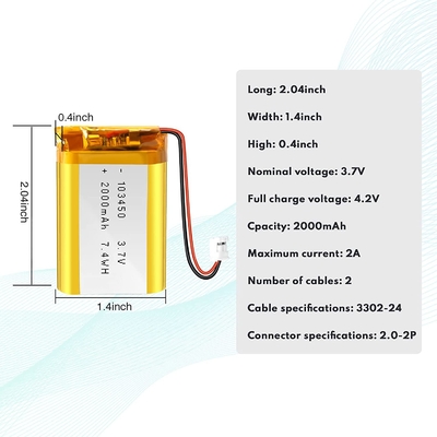 103450 Akumulator litowo-polimerowy 3,7 V 57 g Akumulator litowo-jonowy 2000 mAh